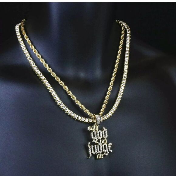 Other - Only God Can Judge Me Pendant & 2 Chains Gold Set